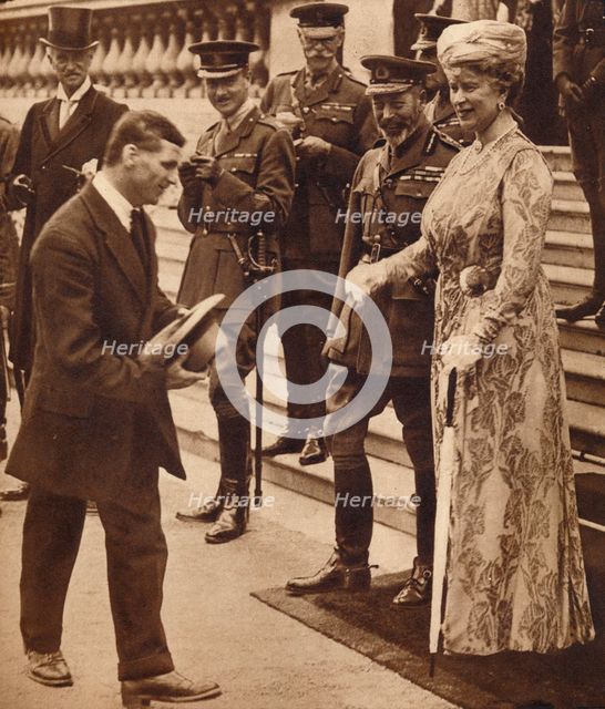 Bravery in 'civvies': laughs with the King and Queen, 1920s or 1930s (1935). Artist: Unknown.