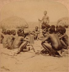 Braves of a Zulu Village holding a Council, near the Umlaloose River, Zululand, S.A. 1901