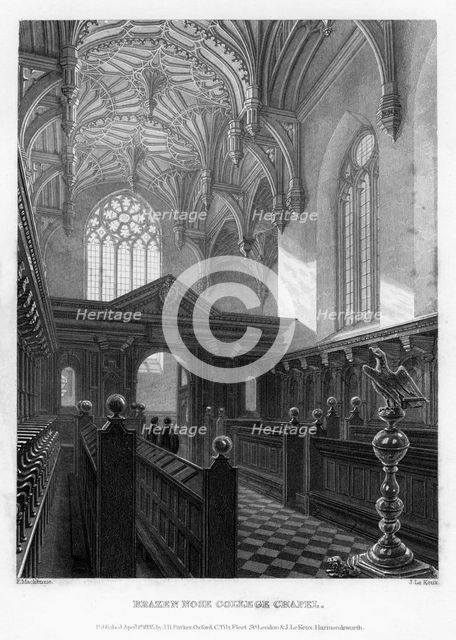 Brazen Nose (Brasenose) College Chapel, Oxford University, 1835.Artist: John Le Keux