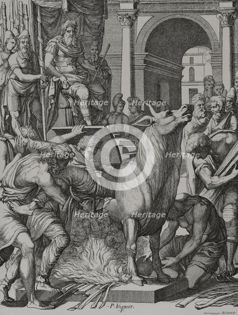 Brazen bull or bull of Falaris, 6th century BC, (16th century). Creator: Pierre Woeiriot.