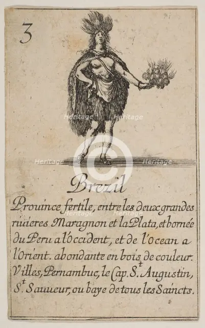 Brazil, from 'Game of Geography' (Jeu de la Géographie), 1644. Creator: Stefano della Bella.