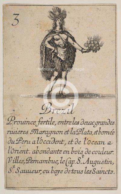 Brazil, from 'Game of Geography' (Jeu de la Géographie), 1644. Creator: Stefano della Bella.