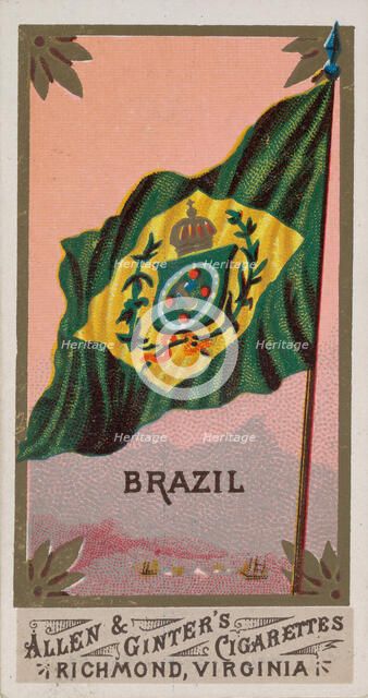 Brazil, from Flags of All Nations, Series 1 (N9) for Allen & Ginter Cigarettes Brands, 1887. Creator: Allen & Ginter.