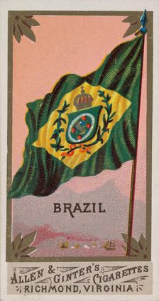 Brazil, from Flags of All Nations, Series 1 (N9) for Allen & Ginter Cigarettes Brands, 1887. Creator: Allen & Ginter