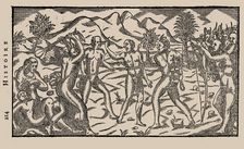 Brazilian Indian warriors taking a prisoner. From "Histoire d'un voyage fait en la terre du Brésil" Creator: Bry, Theodor de (1528-1598)