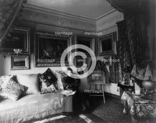 Brazilian Legation - Mendonca residence - Mme. Medonca seated in her boudoir, between 1890 and 1950. Creator: Frances Benjamin Johnston.