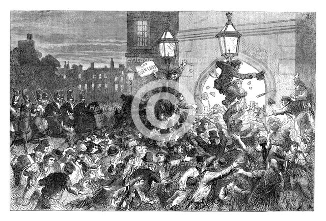 Bread riots at the entrance to the House of Commons, Westminster, London, 1815 (c1895). Artist: Unknown