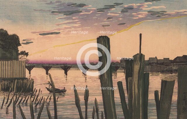 Breakwater Stakes and Ryogoku Bridge, 1880. Creator: Kobayashi Kiyochika.