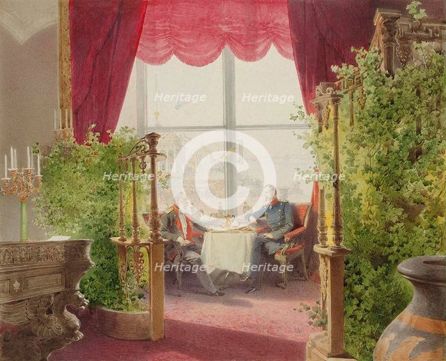 Breakfast of Emperors Alexander II and William I in the Winter Palace, 1873.  Creator: Zichy, Mihály (1827-1906).