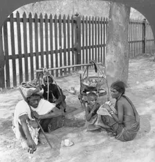 Breakfast by the roadside near Mandalay, Burma, 1908. Artist: Stereo Travel Co