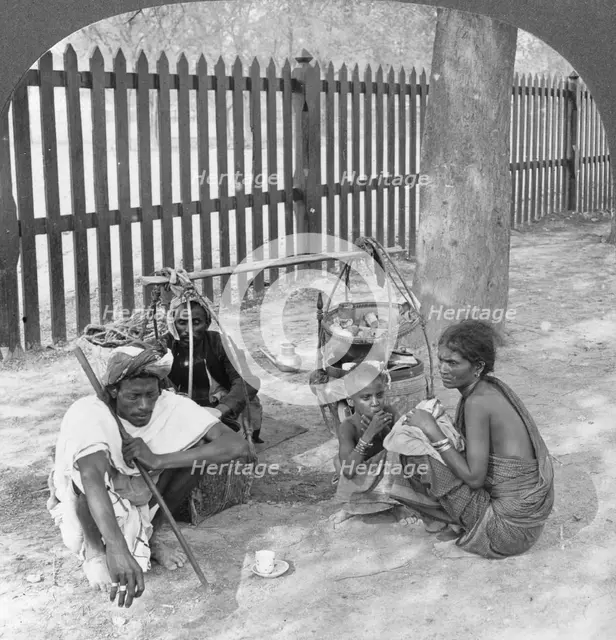 Breakfast by the roadside near Mandalay, Burma, 1908.  Artist: Stereo Travel Co