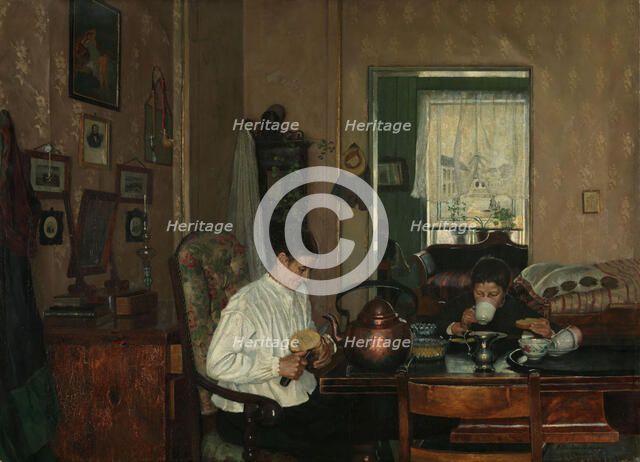 Breakfast I. The Artist's Mother and Brother, 1882. Creator: Gustav Wentzel.
