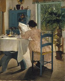 Breakfast with the Morning Newspaper 1898. Artist: Laurits Andersen Ring