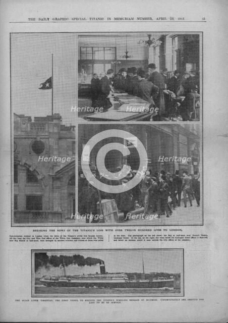 'Breaking the News of the Titanic's Loss', and RMS 'Virginian', April 20, 1912. Creator: Unknown.