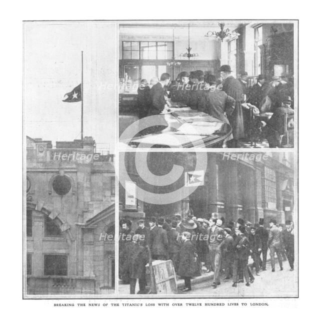 'Breaking the News of the Titanic's Loss With Over Twelve Hundred Lives to London', April 20, 1912. Creator: Unknown.