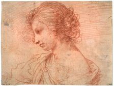 Breast portrait of a young female 17th century. Artist: Guercino