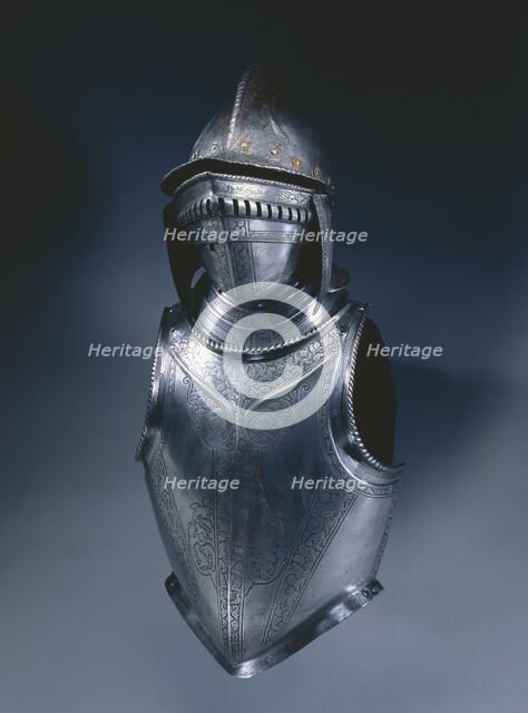 Breastplate with Etched Bands of Trophies and Medallions, c. 1550 - 1600. Creator: Unknown.