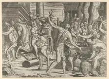 Brennus throwing his sword on the scales before Camillus, 1540-56. Creator: Leon Davent