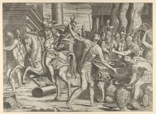 Brennus throwing his sword on the scales before Camillus, 1540-56. Creator: Leon Davent