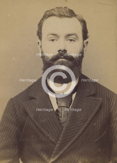 Bresson. Eugène, Marie. 30 ans, né le 4/7/63 à Chaumont (Haute-Marne). Avocat. Anarchiste...., 1894. Creator: Alphonse Bertillon.