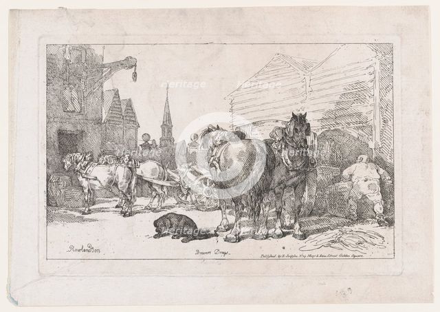 Brewers Drays, from A New Book of Horses and Carriages, 1784., 1784. Creator: Thomas Rowlandson.
