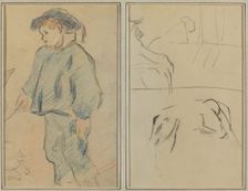 Breton Boy Tending Geese; Cows and a Figure Leaning on a Ledge [verso], 1884-1888. Creator: Paul Gauguin