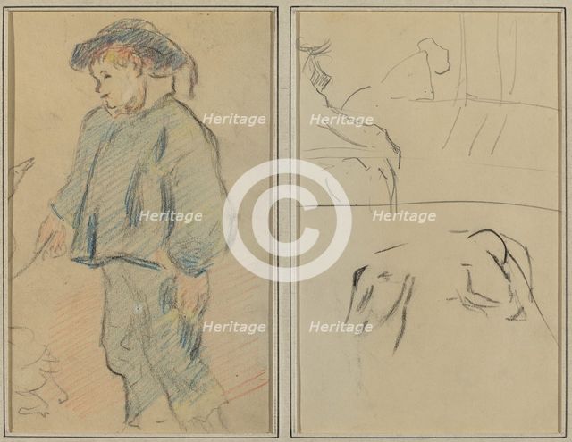 Breton Boy Tending Geese; Cows and a Figure Leaning on a Ledge [verso], 1884-1888. Creator: Paul Gauguin.