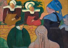 Breton Women at a Wall, 1892. Creator: Emile Bernard