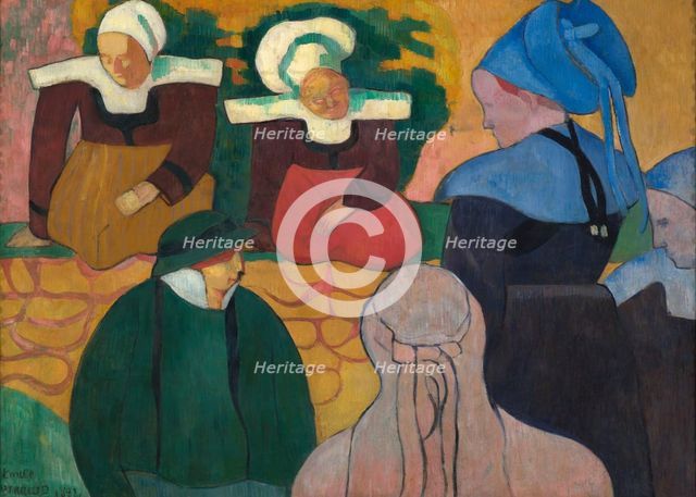 Breton Women at a Wall, 1892. Creator: Emile Bernard.