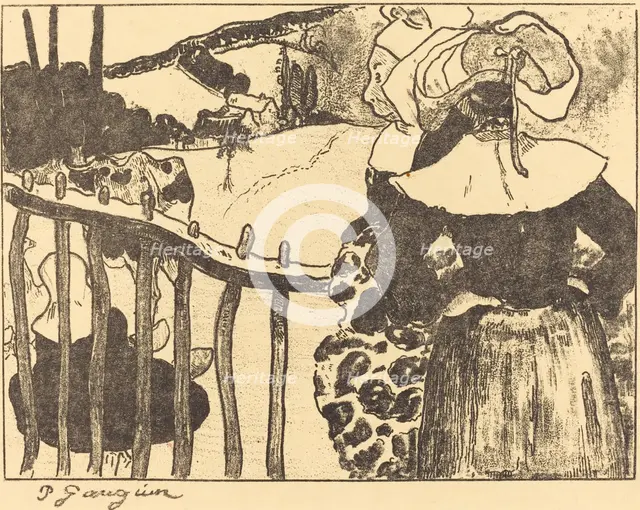 Breton Women beside a Fence (Bretonnes à la barrière), 1889. Creators: Paul Gauguin, Ambroise Vollard.