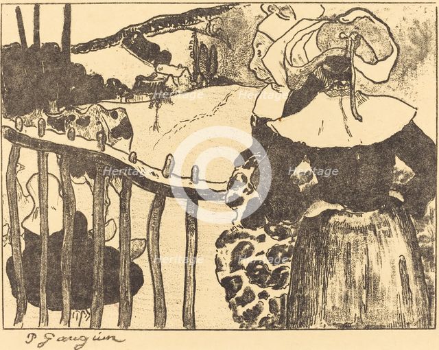 Breton Women beside a Fence (Bretonnes à la barrière), 1889. Creators: Paul Gauguin, Ambroise Vollard.