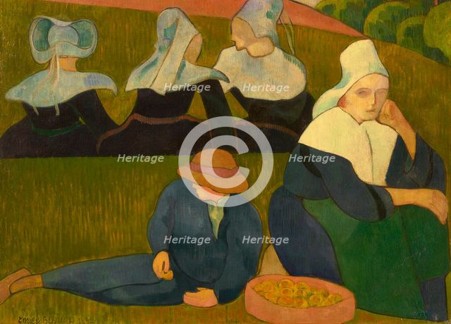 Breton women in a meadow, 1892. Creator: Bernard, Émile (1868-1941).