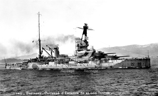 'Bretagne' French dreadnought of 25,000 Tons, c1915-1940. Artist: Unknown