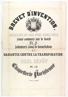 Brevet d'Invention. Chapeaux de soie d'une seule pièce..., 19th century. Creator: Unknown