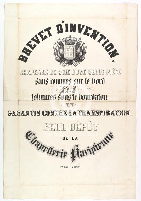 Brevet d'Invention. Chapeaux de soie d'une seule pièce..., 19th century. Creator: Unknown.