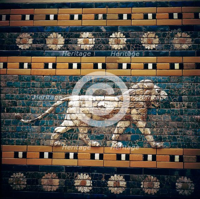 Brick relief of a lion on the walls of the Sacred Way leading to the Ishtar Gate, Babylon, c580 BC. Artist: Unknown
