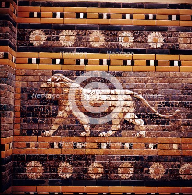 Brick relief of a lion on the walls of the Sacred Way leading to the Ishtar Gate, Babylon, c580 BC. Artist: Unknown