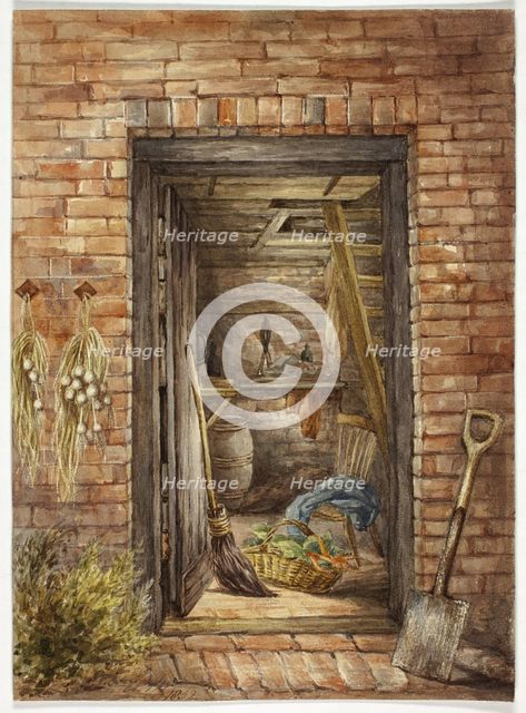 Brick Wall with Open Door and Shovel, 1852. Creator: Elizabeth Murray.