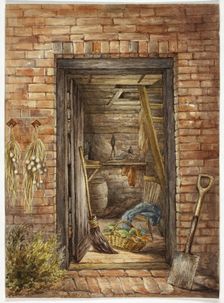 Brick Wall with Open Door and Shovel, 1852. Creator: Elizabeth Murray
