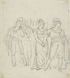 Brigand Chief Held Back By a Woman (recto); Sketch fo Two Figures in a...(verso), 1801/35. Creator: Bartolomeo Pinelli