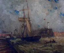 Brigantine going into Littlehampton Harbour, (c1900s) Creator: Nelson Ethelred Dawson