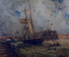 Brigantine going into Littlehampton Harbour, (c1900s) Creator: Nelson Ethelred Dawson
