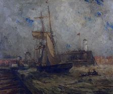 Brigantine going into Littlehampton Harbour, (c1900s) Creator: Nelson Ethelred Dawson