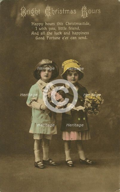'Bright Christmas Hours' vintage Christmas card, c1900. Artist: Unknown