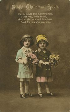 Bright Christmas Hours vintage Christmas card, c1900