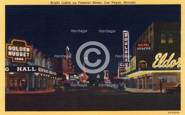 'Bright Lights on Fremont Street, Las Vegas, Nevada', postcard, 1946. Artist: Unknown