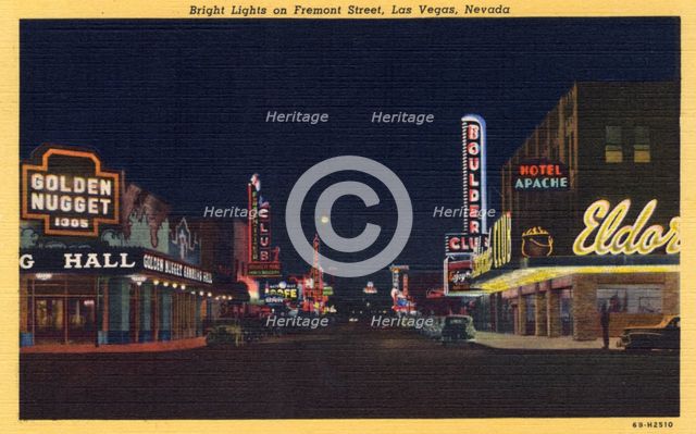 'Bright Lights on Fremont Street, Las Vegas, Nevada', postcard, 1946. Artist: Unknown