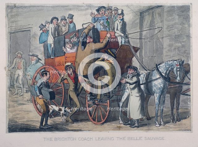 Brighton Coach leaving th Belle Sauvage Inn, London, c1840. Artist: Anon