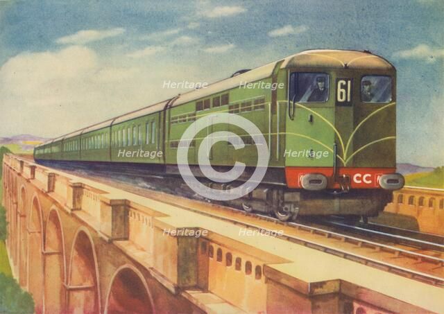 Brighton Belle, the S.R.'s Electric Locomotive, over Ouse Viaduct', 1940. Artist: Unknown.