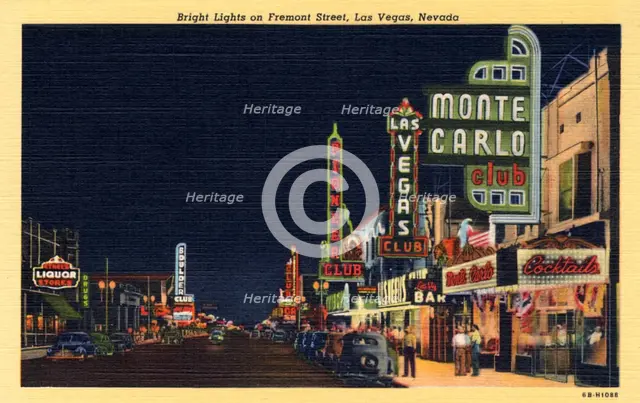 'Brights Lights on Fremont Street, Las Vegas, Nevada', postcard, 1946. Artist: Unknown